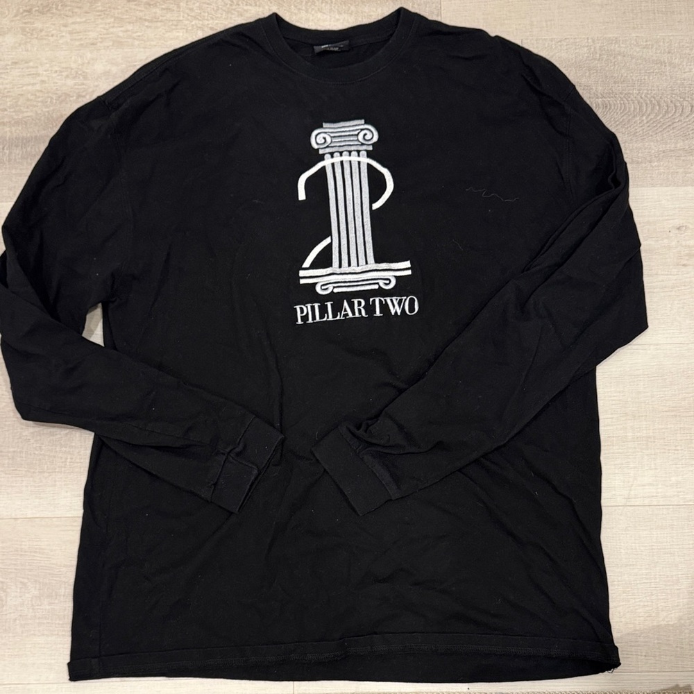Luxe Black Long Sleeve Tee with White Graphic